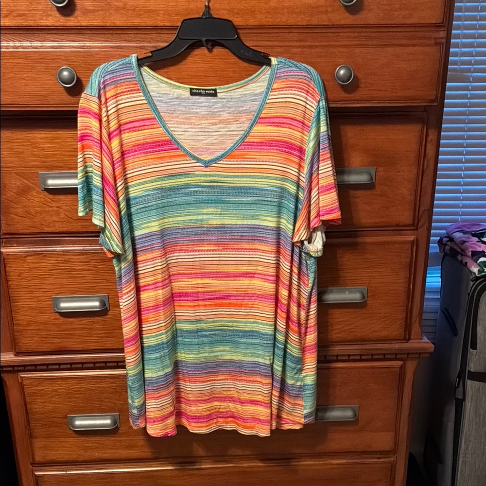 Chico's Orange and Pink Oversized Short Sleeve Tee